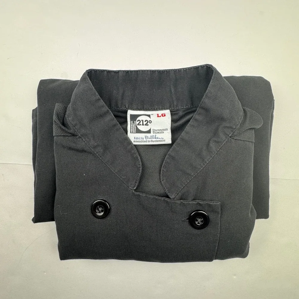 Uncommon Threads Mens Chef Coat Large Black Polyester Professional Kitchen Work